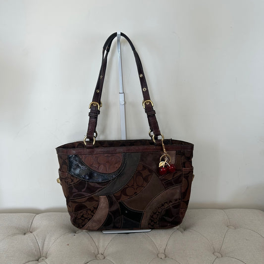 Coach Brown Mosaic Patchwork Tote Shoulder Bag E0873-13516