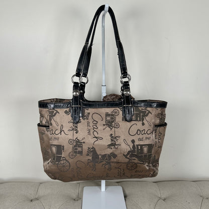 Coach Beige Brown Monogram Horse & Carriage Tote Shoulder Bag C1076-F15144