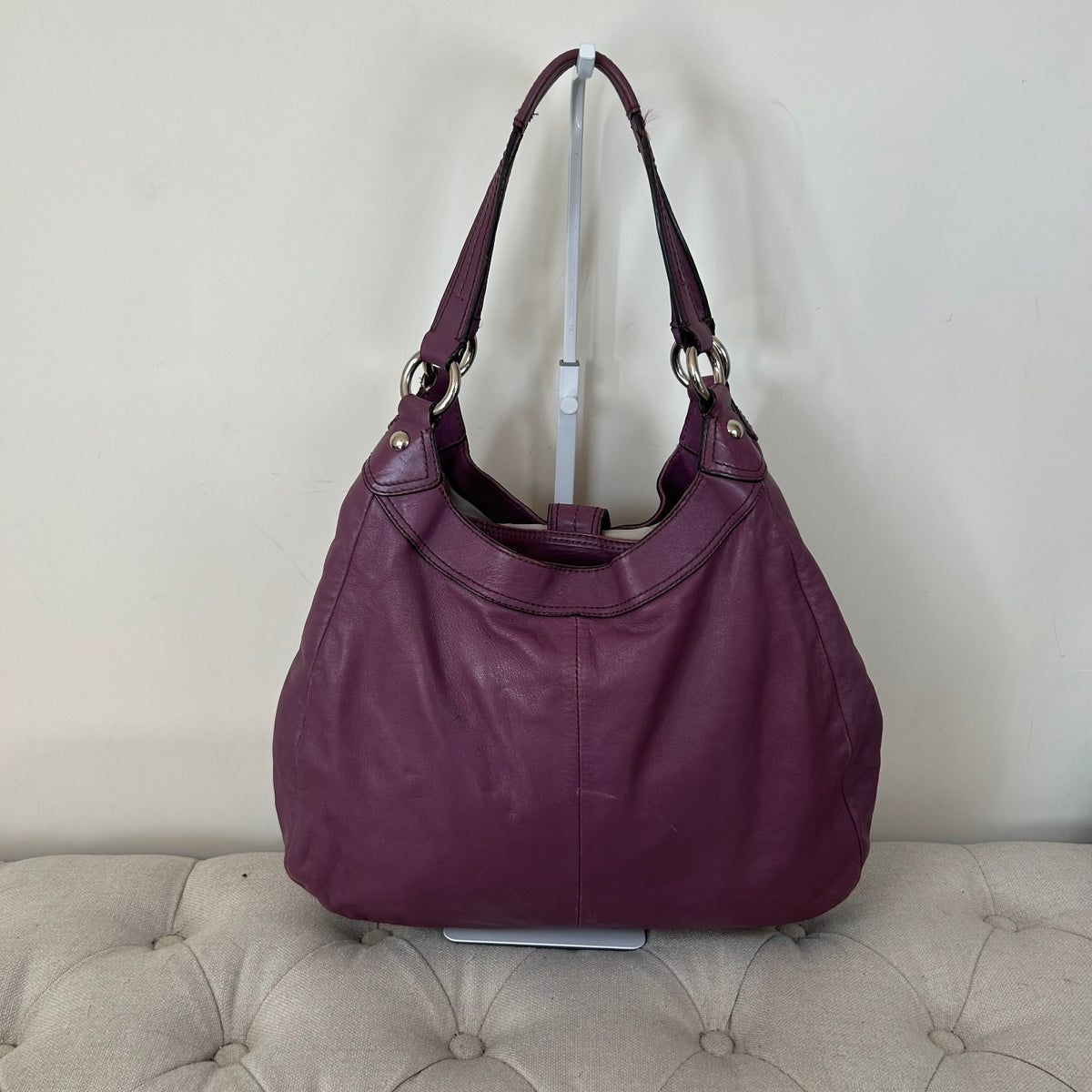 Coach Purple Leather Buckle Front 3 Compartment Shoulder Bag E1120-F17092