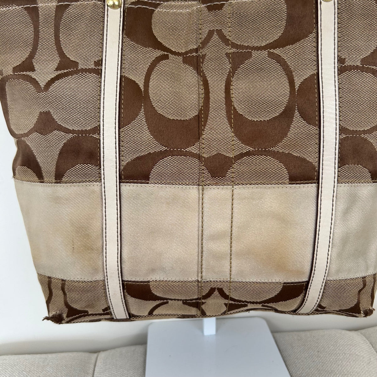 Coach Brown Monogram White Stripe Signature Canvas Shoulder Bag C0768-11098