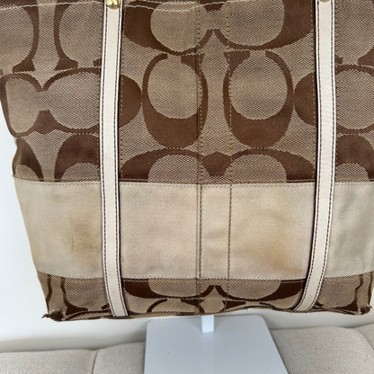 Coach Brown Monogram White Stripe Signature Canvas Shoulder Bag C0768-11098
