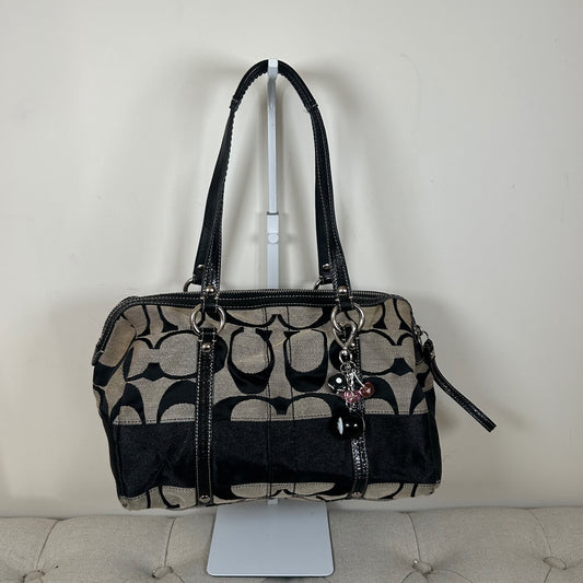 Coach Black Signature Monogram Stripe Tote Shoulder Bag M0926-F13551