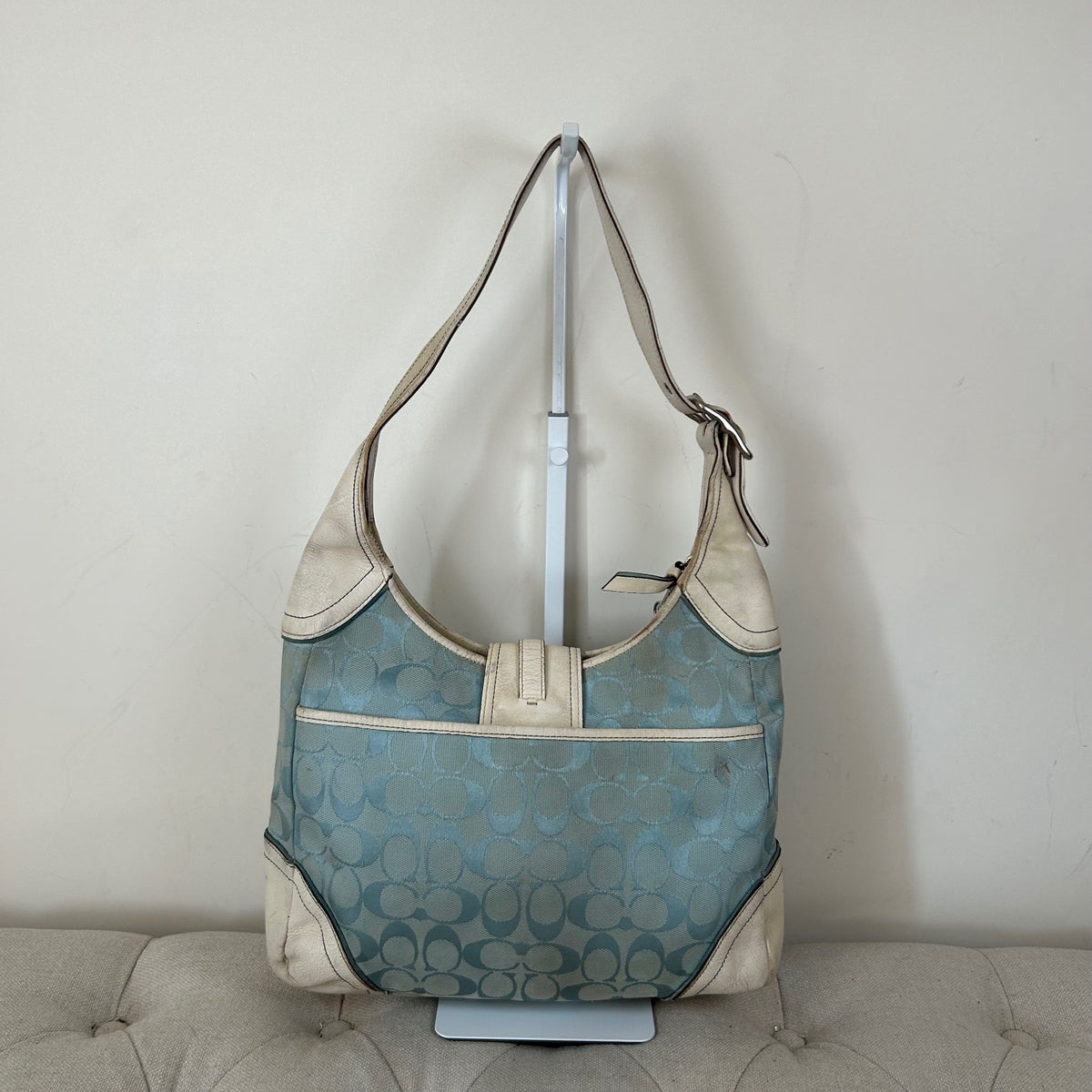 Coach Blue Monogram Hampton Buckle Shoulder Bag J05K-3612