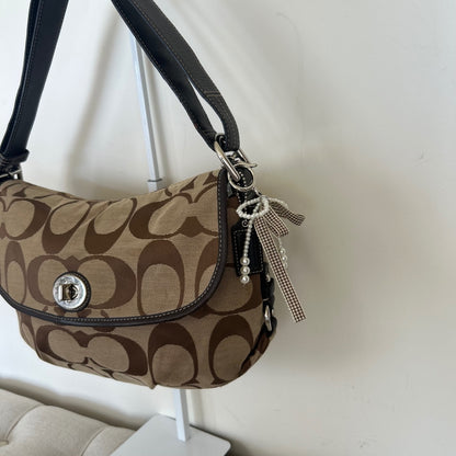 Coach Signature Monogram Turnlock Shoulder Bag Brown E1026-F15171