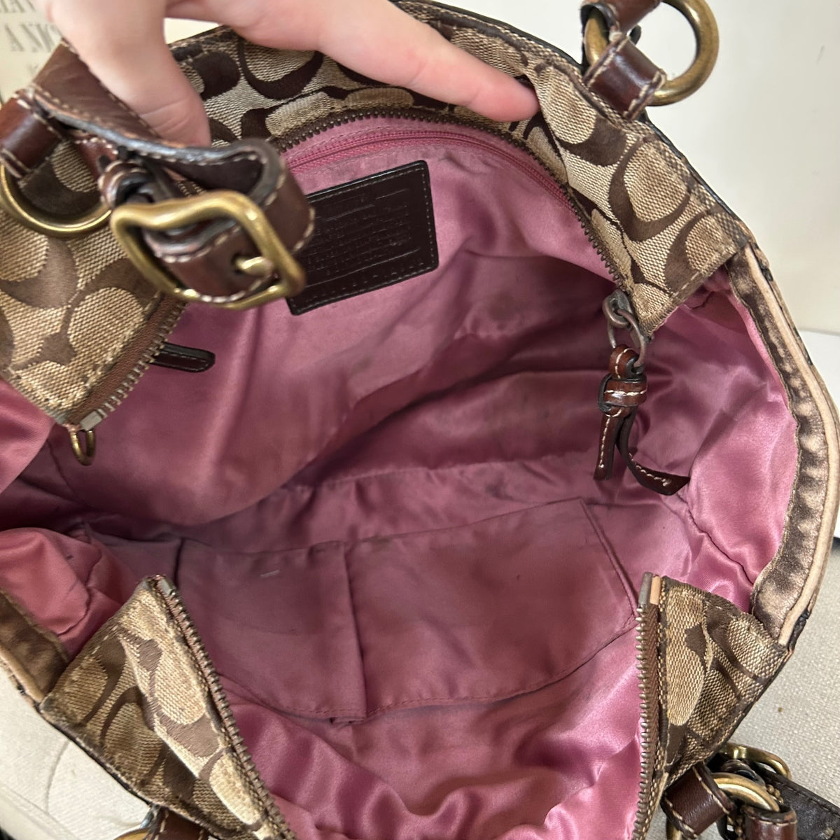 Rare Coach Brown Signature Patchwork East-West Shoulder Bag G0893-12902