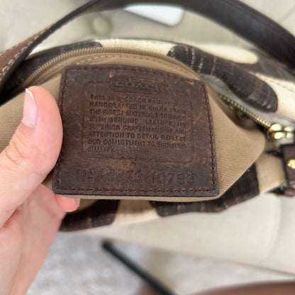 Rare Coach Beige & Brown Linen Carly Shoulder Bag A0773-10793