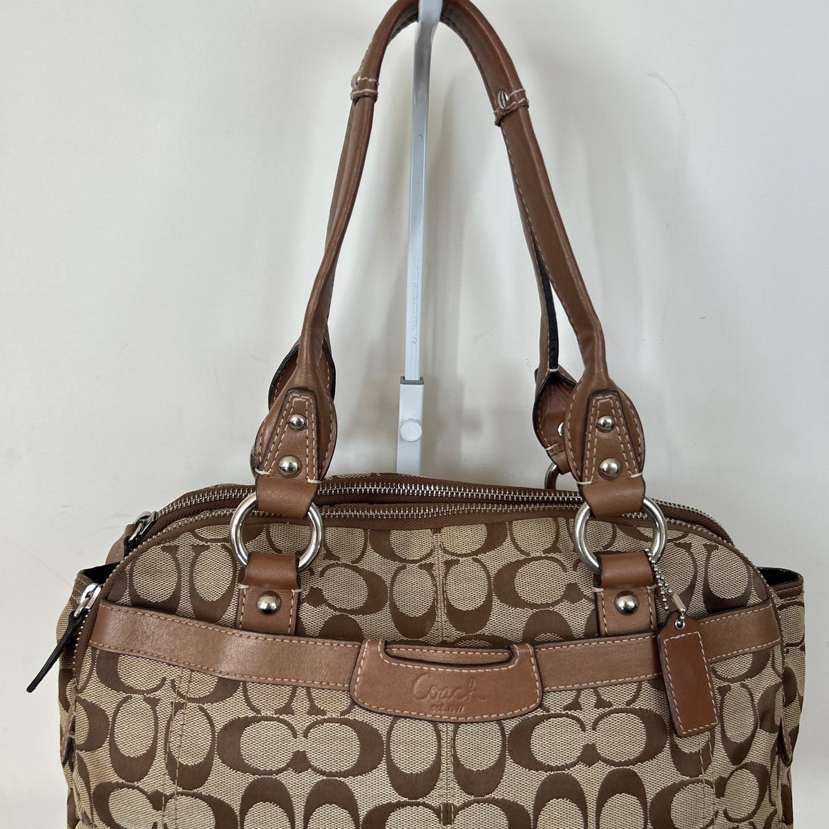 Coach Brown Signature Monogram Satchel Shoulder Bag C1076-F14695