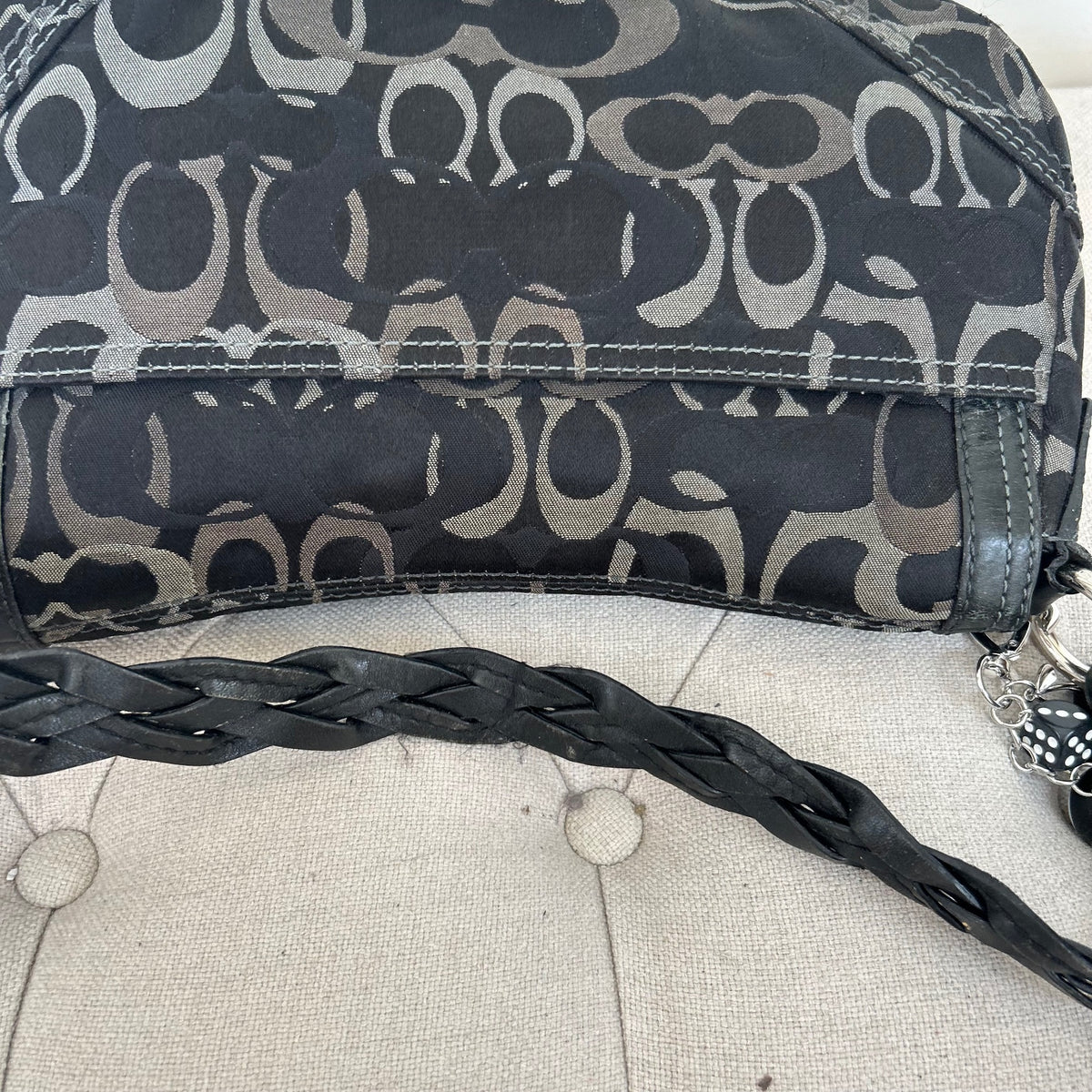Coach Black Grey Signature Monogram Turnlock Shoulder Bag C0769-10993