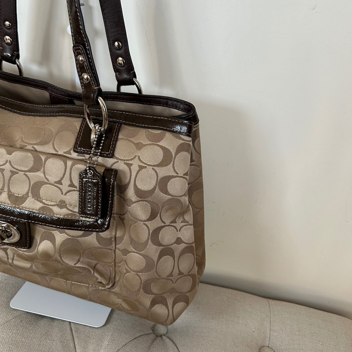 Coach Beige & Brown Monogram Shoulder Bag D1276-F19043