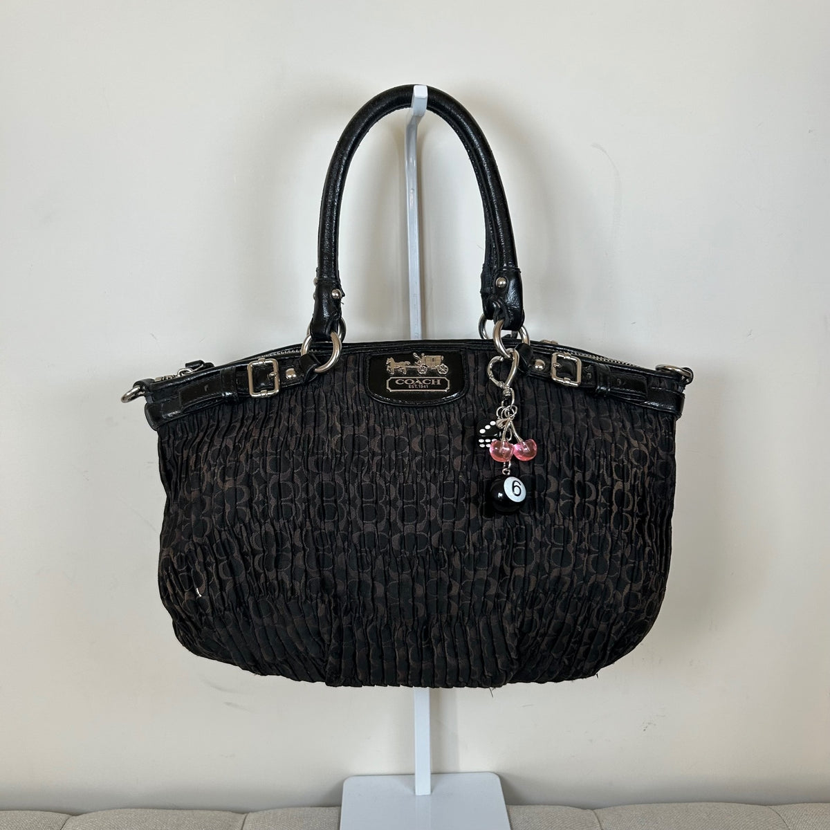 Coach Ashley Mini Black Ruffled Monogram Handbag J1182-18886
