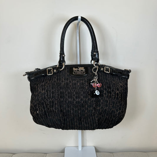 Coach Ashley Mini Black Ruffled Monogram Handbag J1182-18886