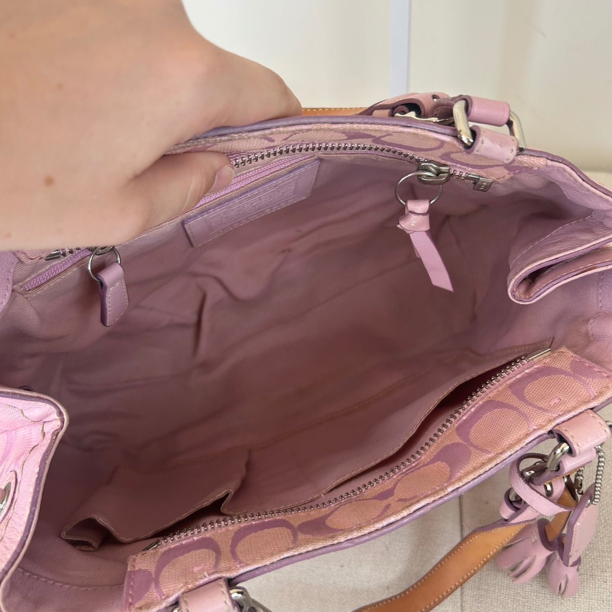 Coach Pink Signature Monogram & Suede Hampton Shoulder Bag H04M-6830