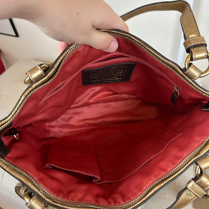 Coach Signature Stripe Studded Gold Monogram Shoulder Bag F0873-12905
