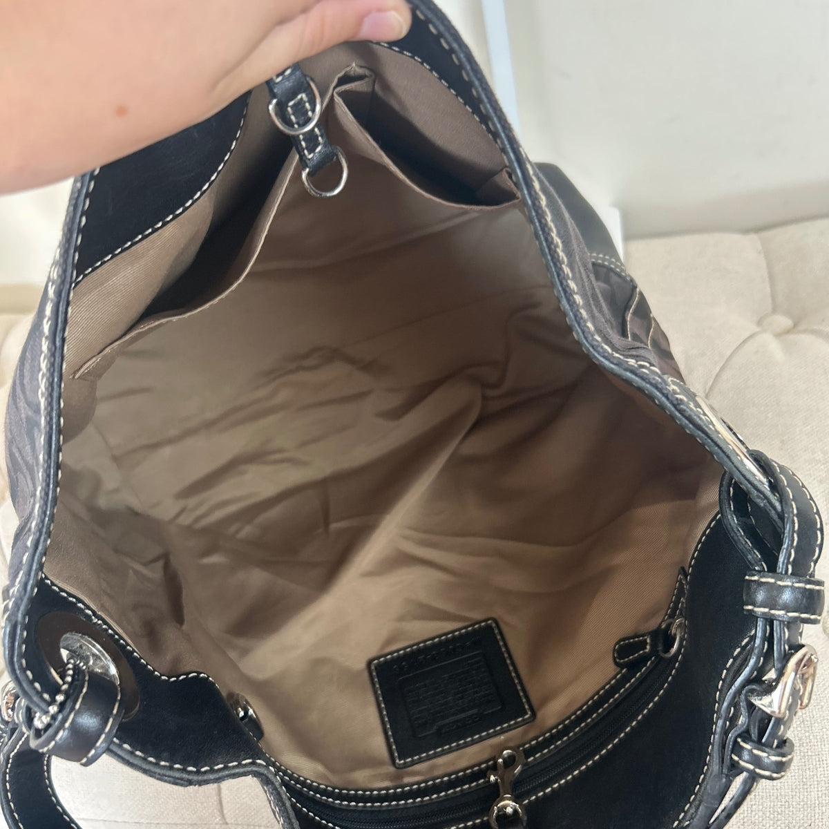 Coach Black Monogram & Leather Shoulder Bag C063-2156