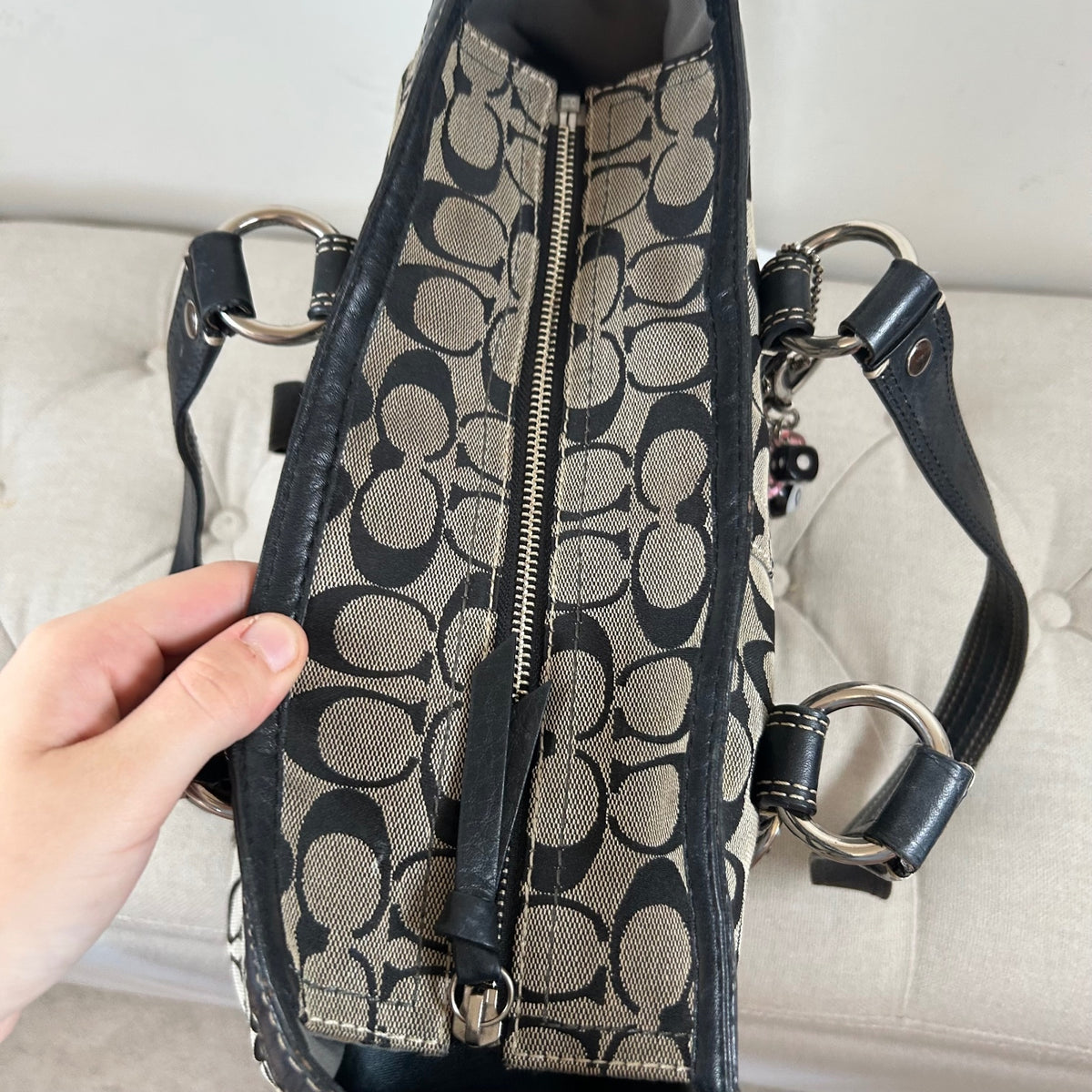 Coach Black Monogram Satchel Tote Shoulder Bag D0749-10987