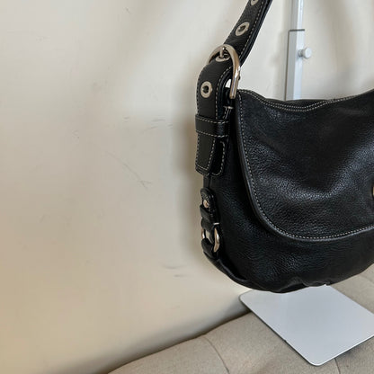 Coach Black Pebbled Leather Shoulder Bag Silver Turnlock C1069-F15065