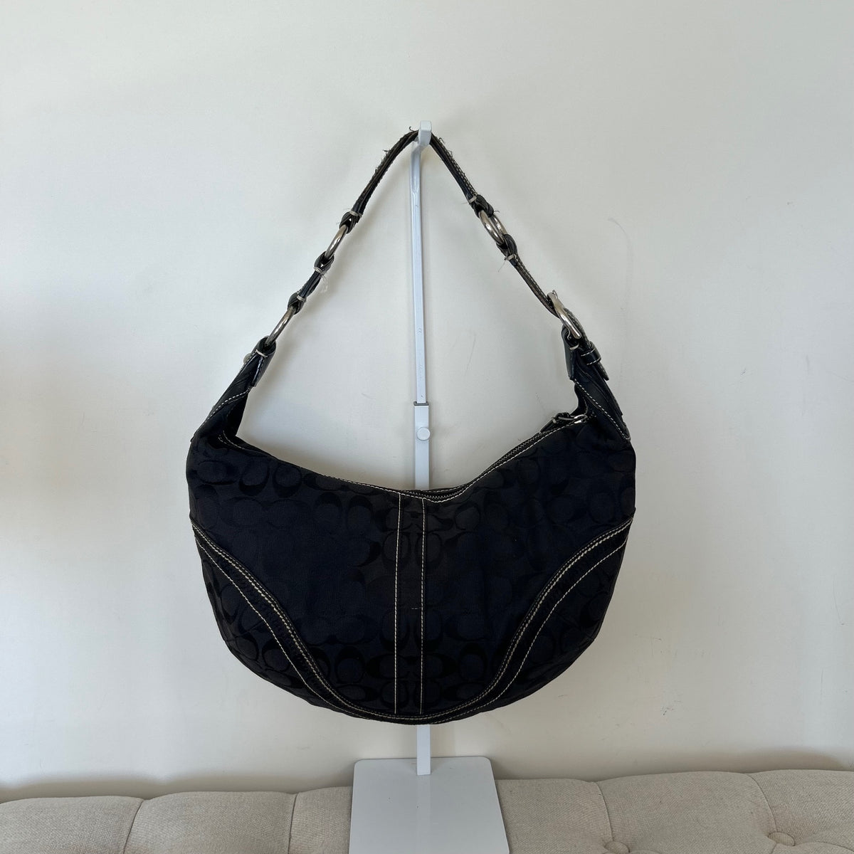 Coach Soho Black Signature Monogram Hobo Slouch Shoulder Bag K0668-10601