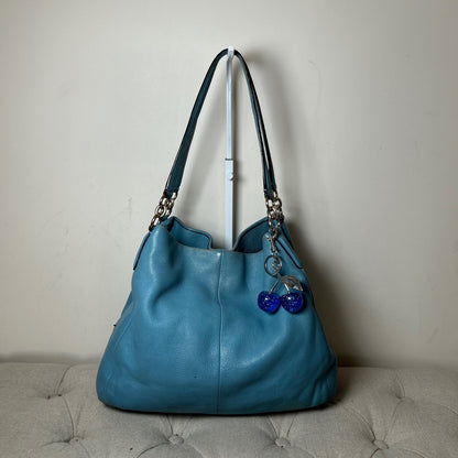 Coach Baby Blue Leather 3 Compartment Shoulder Bag Handbag Purse