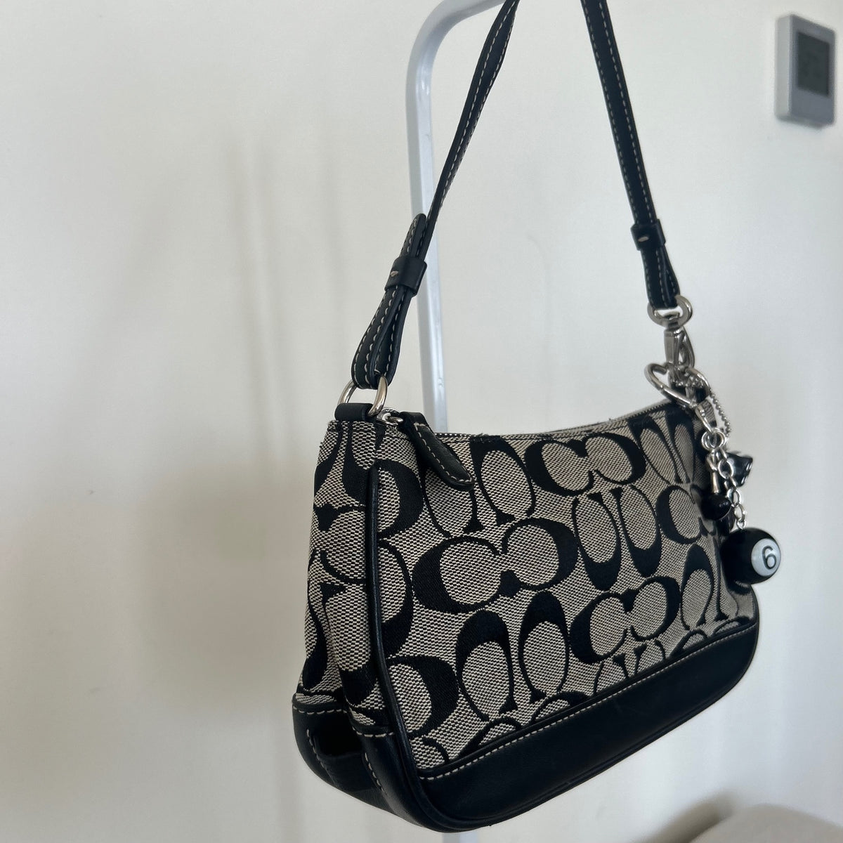 Coach Demi Black Signature Monogram Shoulder Bag Handbag C35-6094