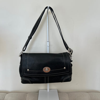 Coach Soho Black Pebbled Leather Flap Shoulder Bag F0917-F13957
