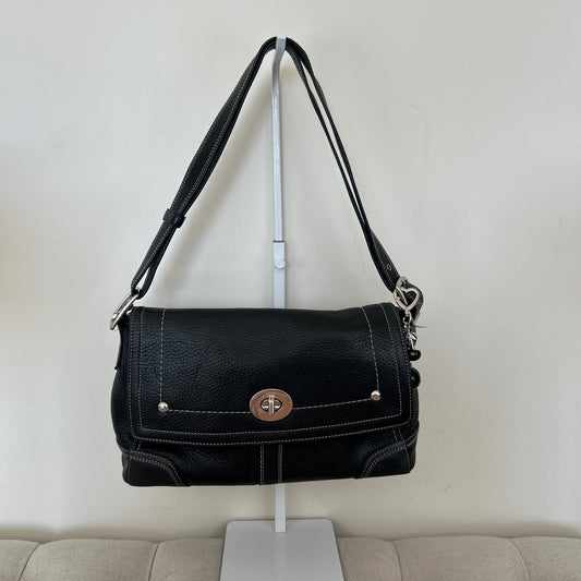 Coach Soho Black Pebbled Leather Flap Shoulder Bag F0917-F13957