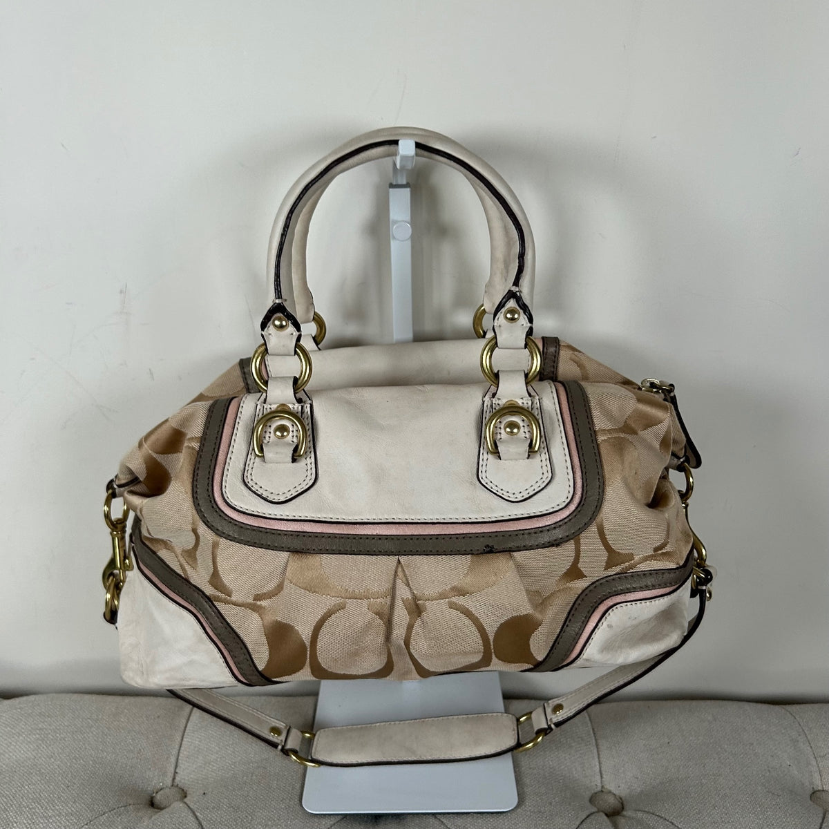 Coach Ashley Beige Monogram Convertible Shoulder Bag E1249-F17447