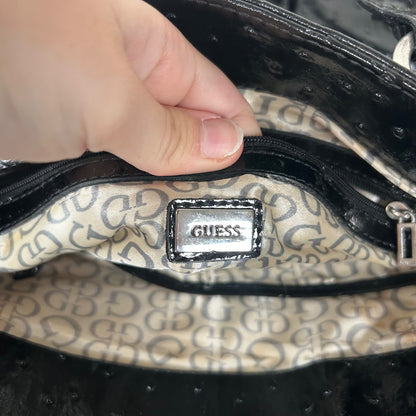 Guess Black Patent Leather Handbag Tote Silver G