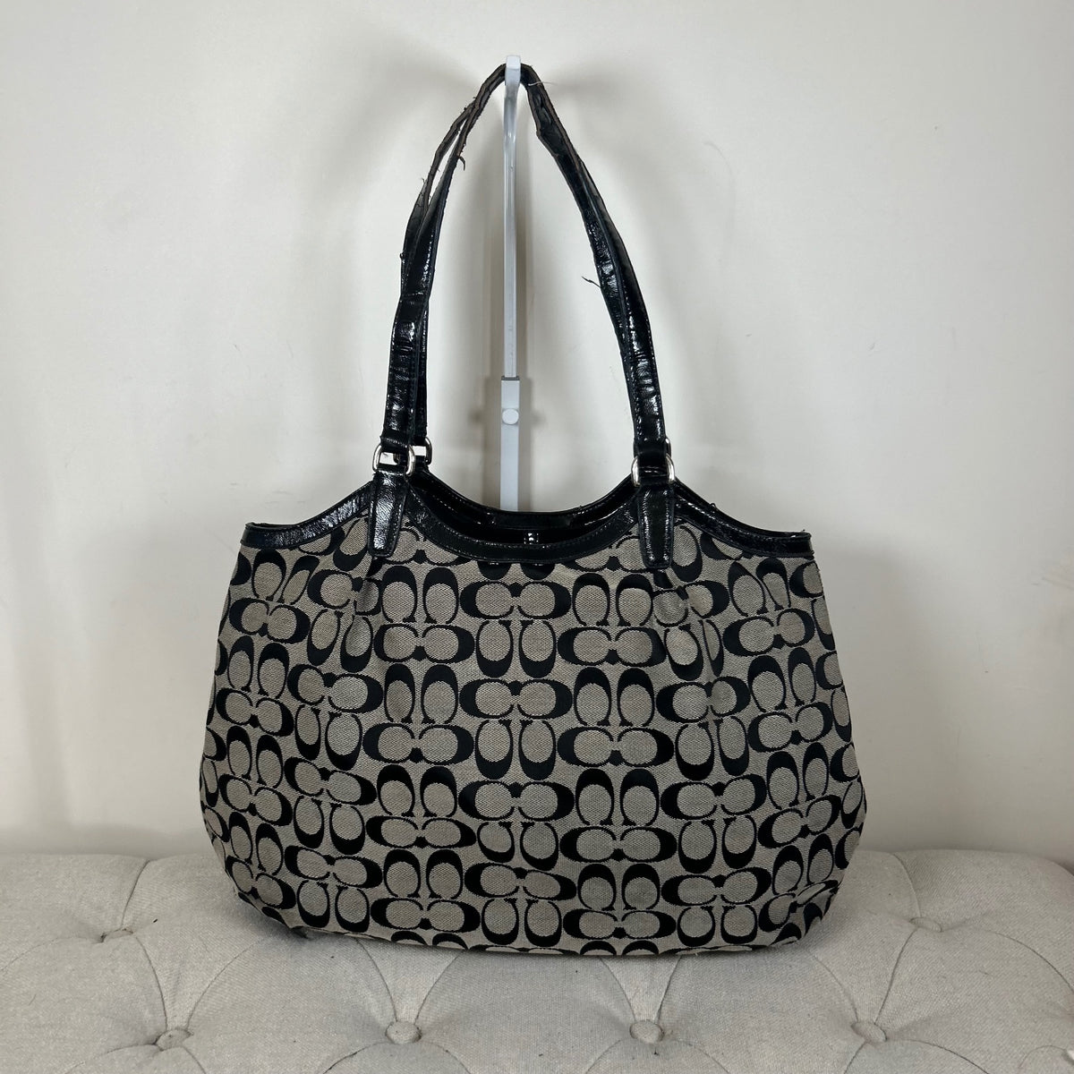 Coach Black Monogram Stripe Tote Shoulder Bag D1420-F2850
