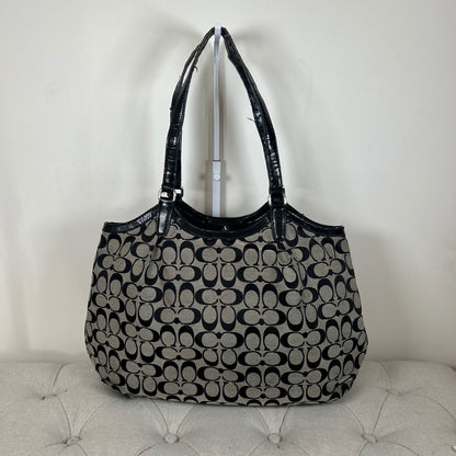 Coach Black Monogram Stripe Tote Shoulder Bag D1420-F2850