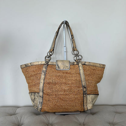 Coach Straw Python Basket Shoulder Bag Beige Silver Hardware L1169-19359