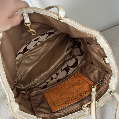 Coach Beige Signature Stripe Canvas Tote Shoulder Bag J0668-10125