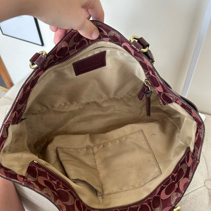 Coach Hamptons Burgundy and Gold Monogram Shoulder Tote Bag H1149-F18107
