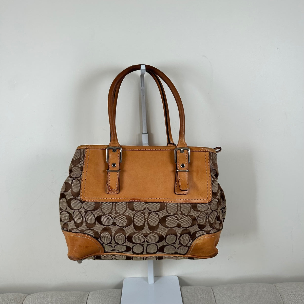 Coach Beige Hampton Monogram Shoulder Bag J3J-6366