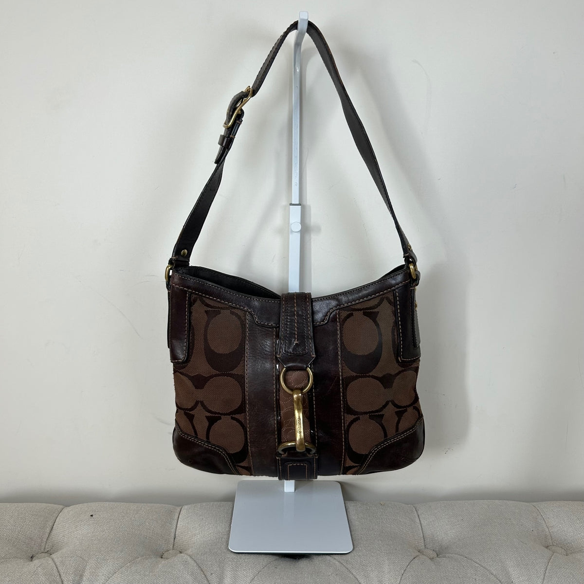 Coach Brown Clip Front Signature Monogram Shoulder Bag D0768-11067