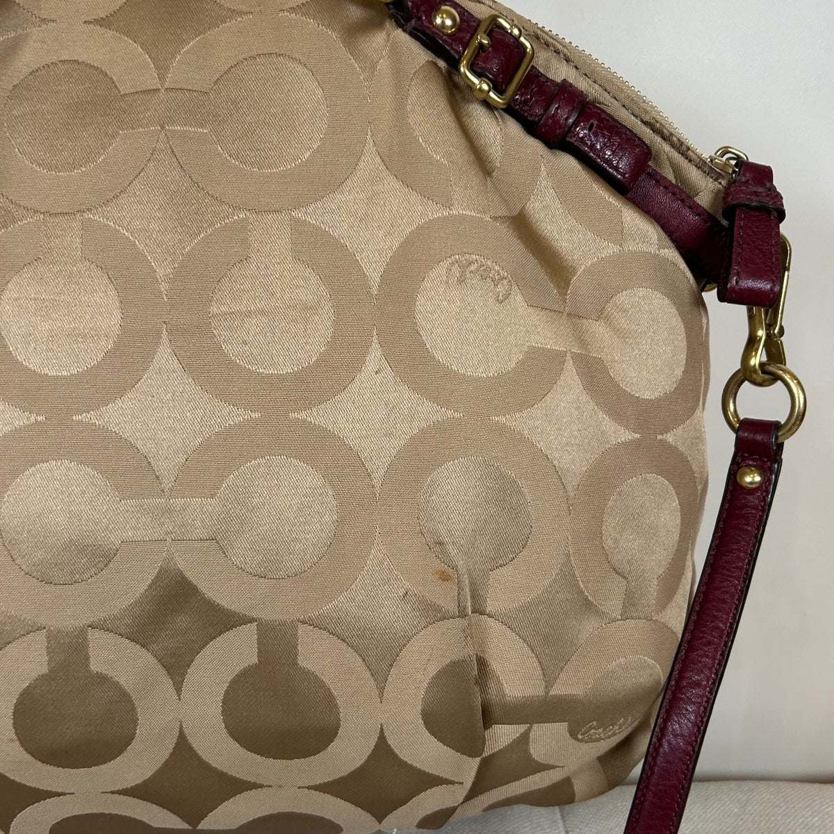 Coach Ashley Beige & Burgundy Large Convertible Shoulder Bag F1173-18648