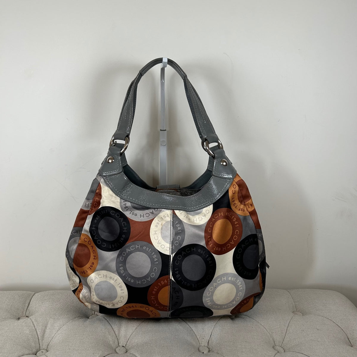 Coach Grey & Orange Buckle Front 3 Compartment Shoulder Bag D1082-F15198