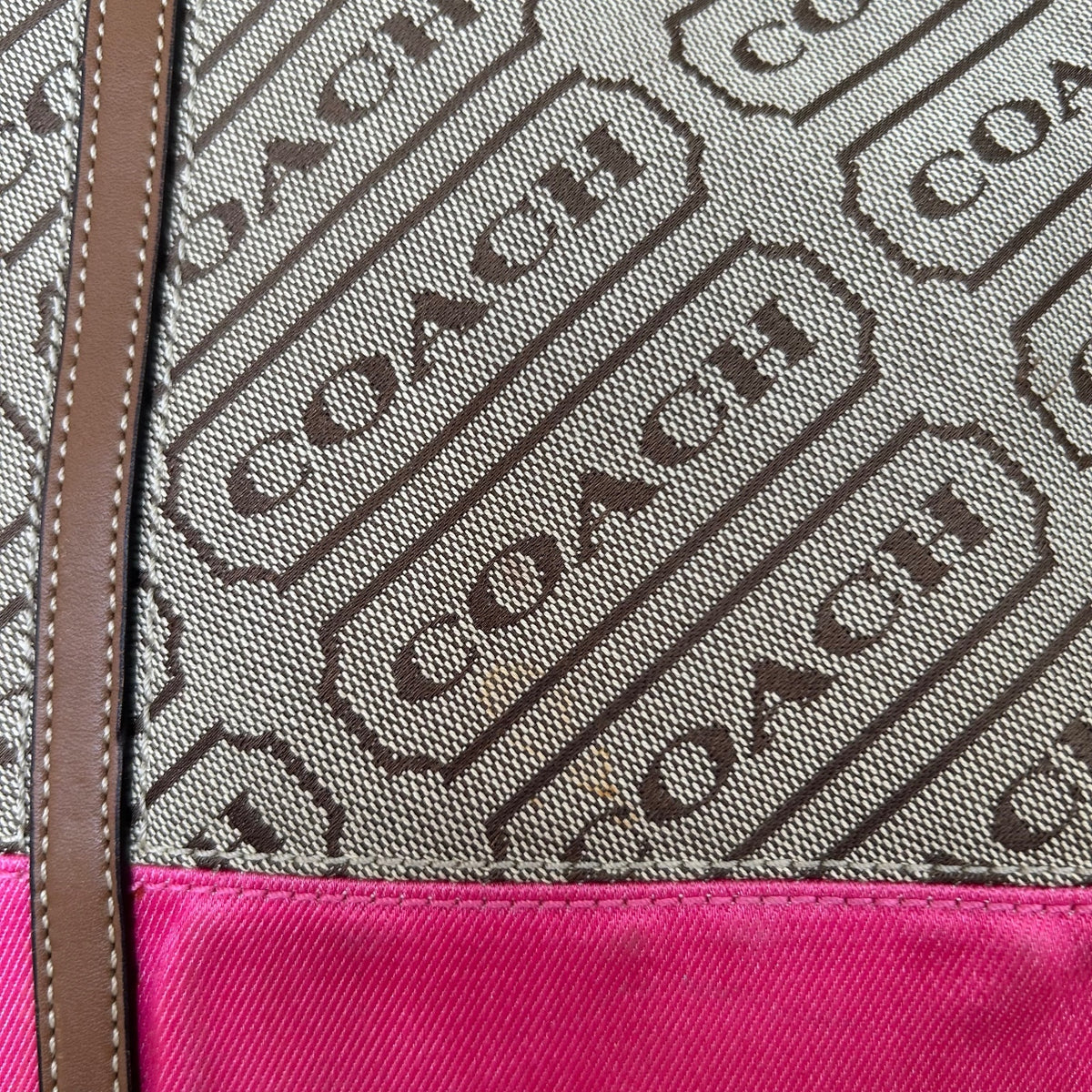Coach Brown Pink Stripe Canvas Tote Shoulder Bag H0849-F12258