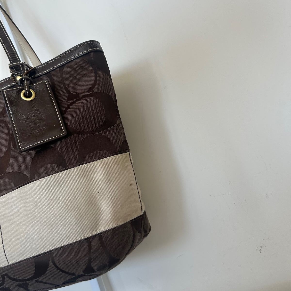 Coach Chocolate Brown Signature Monogram Stripe Tote Bag A0768-10124