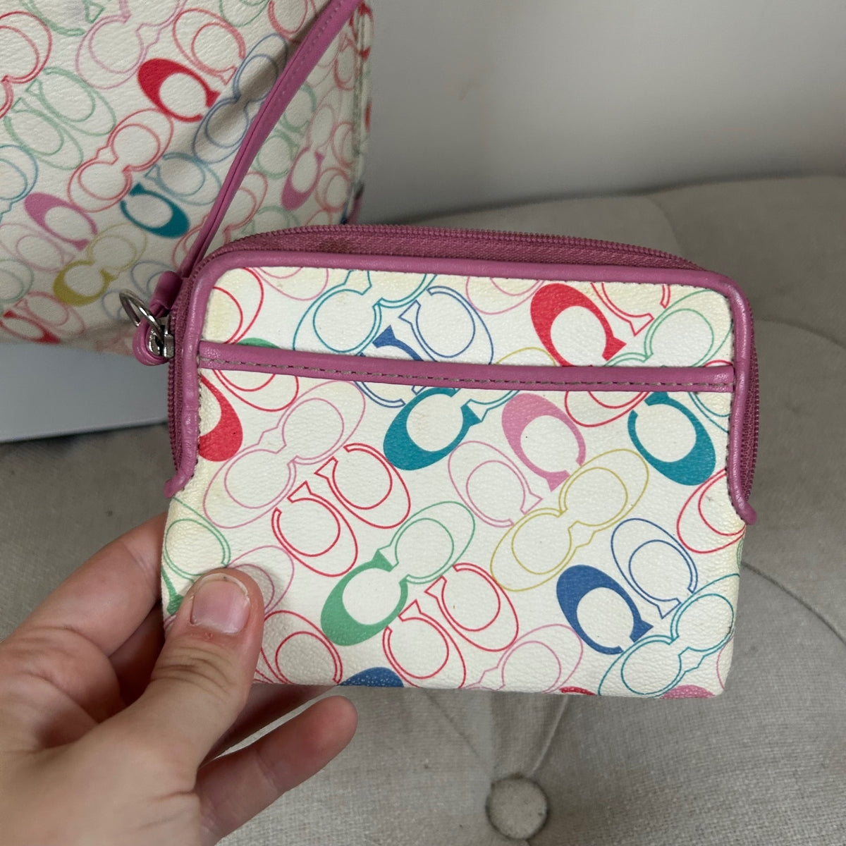 Coach Leather Colourful Tote Shoulder Bag with Charms & Purse Pink M1075-F16874