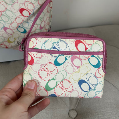Coach Leather Colourful Tote Shoulder Bag with Charms & Purse Pink M1075-F16874