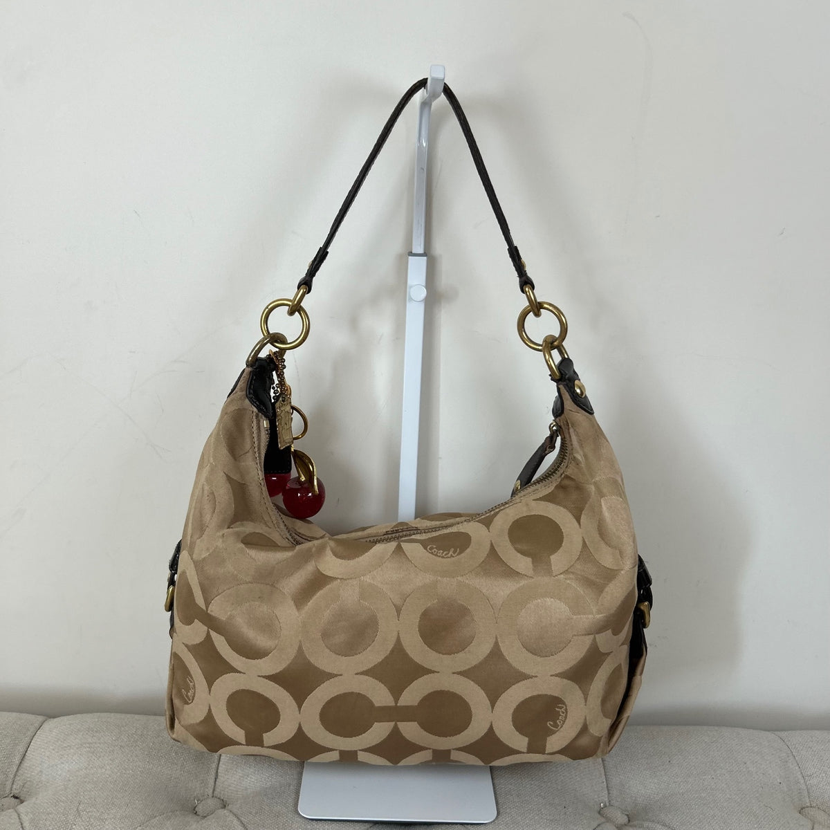 Coach Brown Beige Monogram Convertible Hobo Shoulder Bag H1169-18801M
