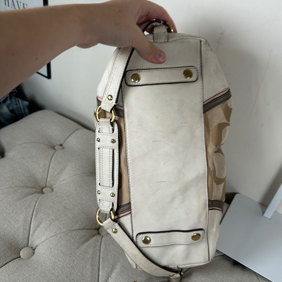 Coach Ashley Beige Monogram Convertible Shoulder Bag E1249-F17447