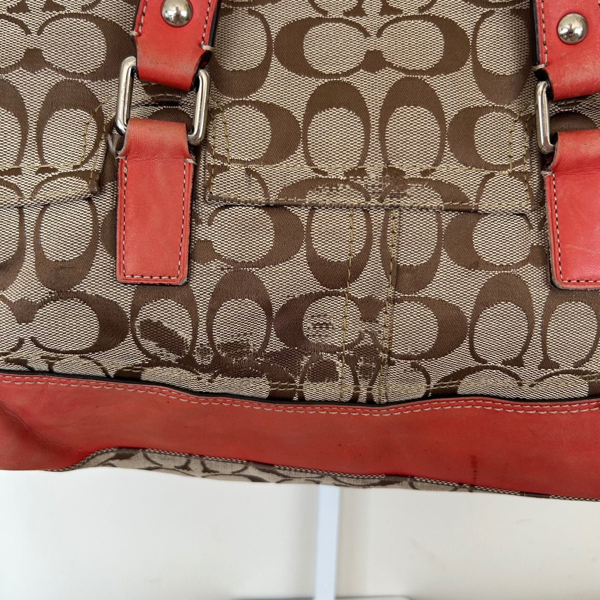 Coach Brown Monogram Turnlock Red Stripe Shoulder Bag K0872-F13070
