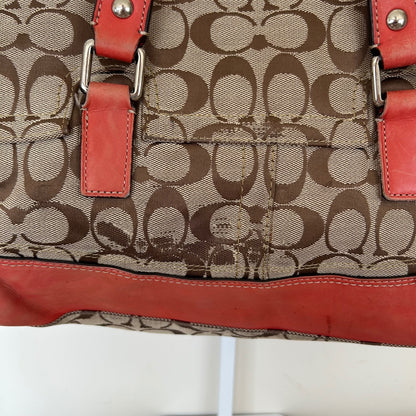Coach Brown Monogram Turnlock Red Stripe Shoulder Bag K0872-F13070