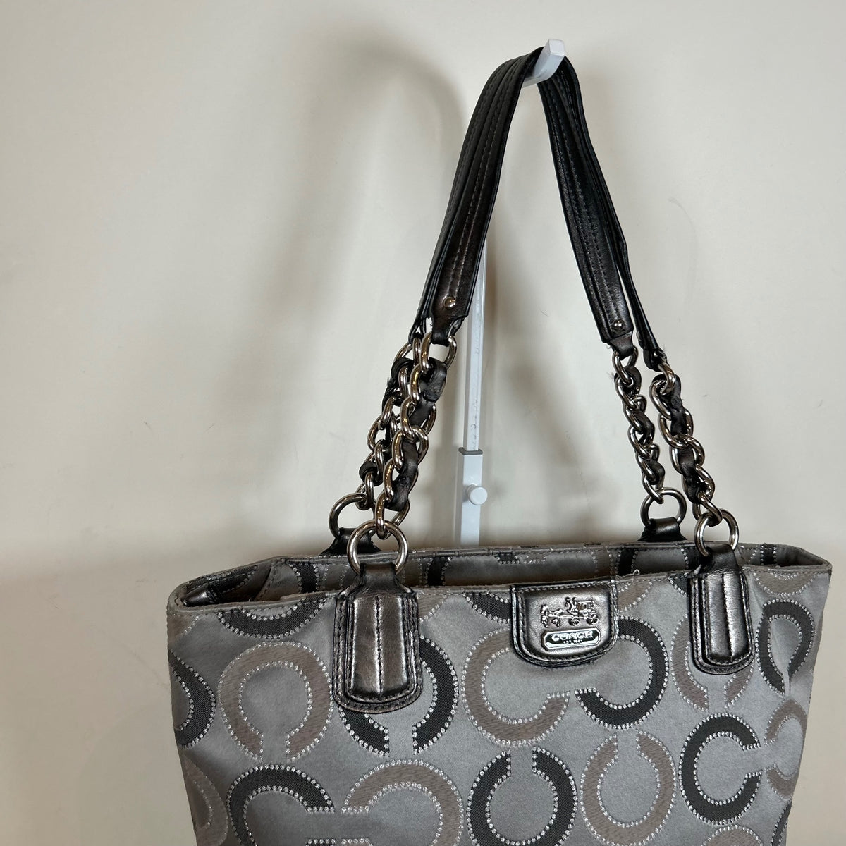 Coach Grey & Silver Op Art East-West Shoulder Bag F1220-21210