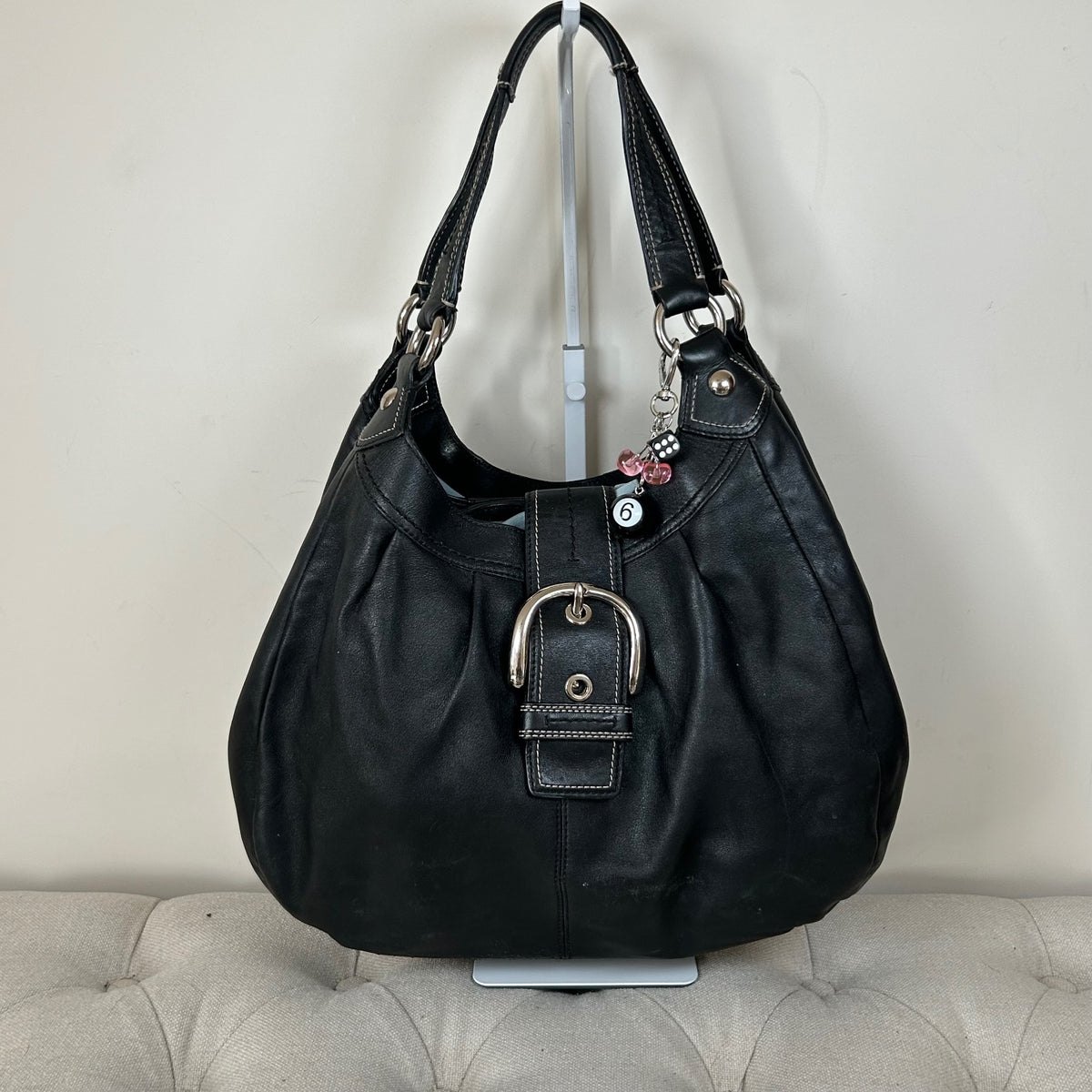 Coach Black Leather 3 Compartment Shoulder Bag Silver Buckle D1069-F15075