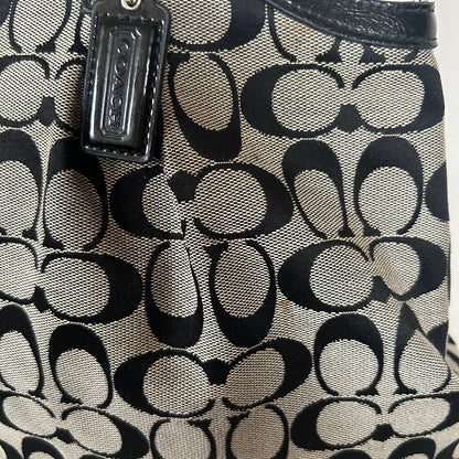 Coach Black Signature Monogram Stripe Tote Shoulder Bag E1421-F28503