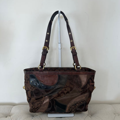 Coach Brown Mosaic Patchwork Tote Shoulder Bag E0873-13516