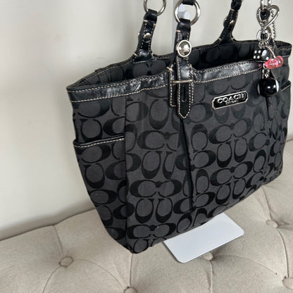Coach Black Signature Monogram Jacquard East/West Tote Shoulder Bag C1076-F15146