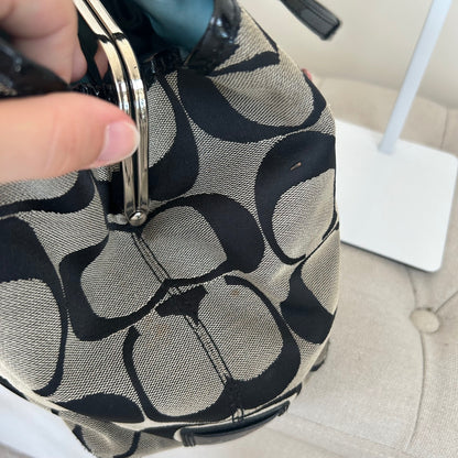 Coach Black Signature Monogram 3 Compartment Shoulder Bag Kisslock H0969-F13533